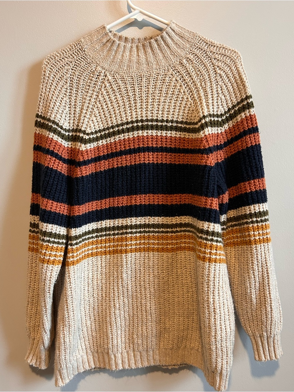Striped Crewneck Sweater in Cream with Navy & Rust
